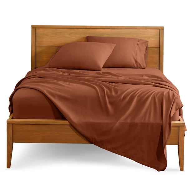Juego de Sábanas de 4 Piezas Bare Home Premium 1800 Colección Tamaño Queen Color Terracota