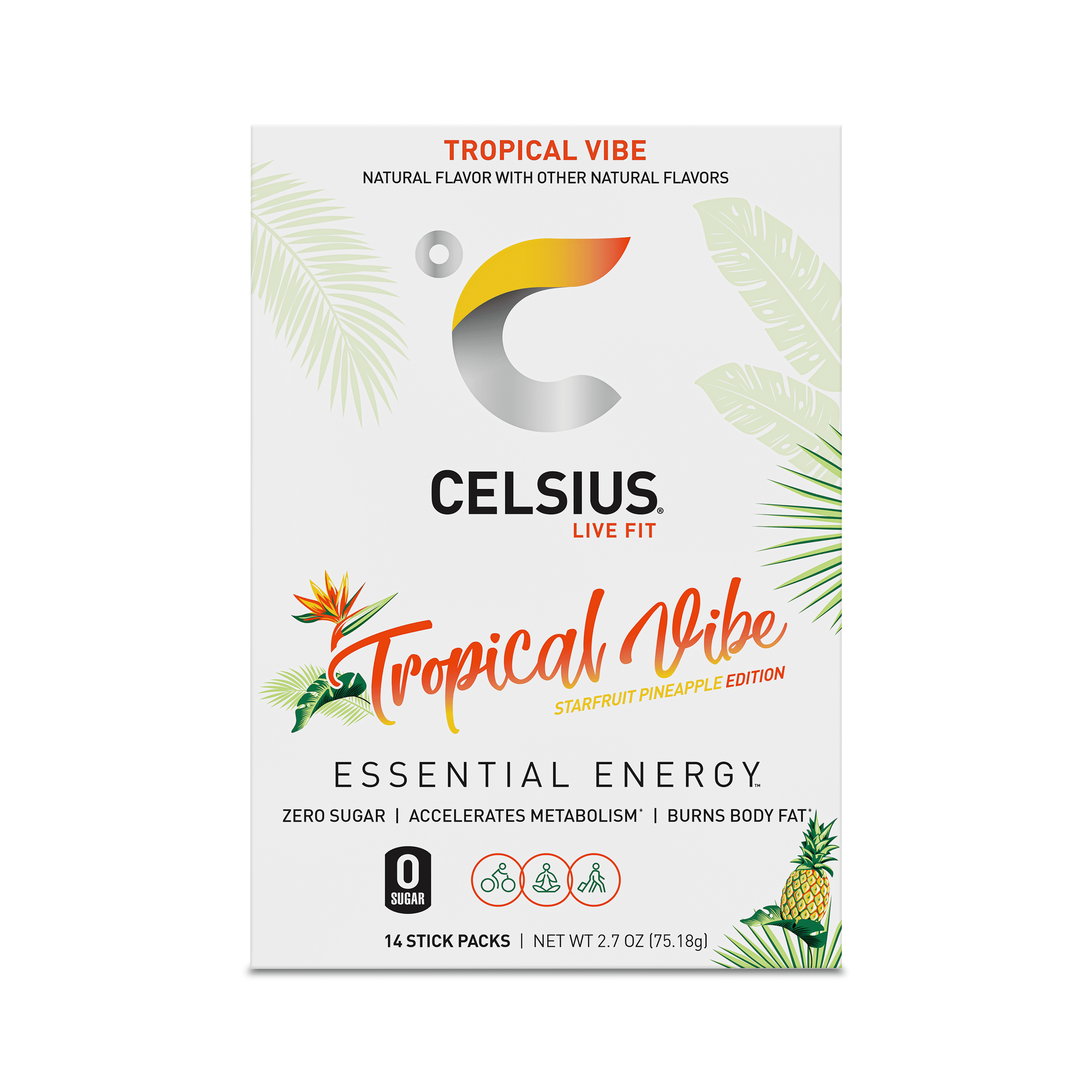 (6 pack) CELSIUS On The Go Energy Drink Mix, Tropical Vibe (14 Stick Pack)