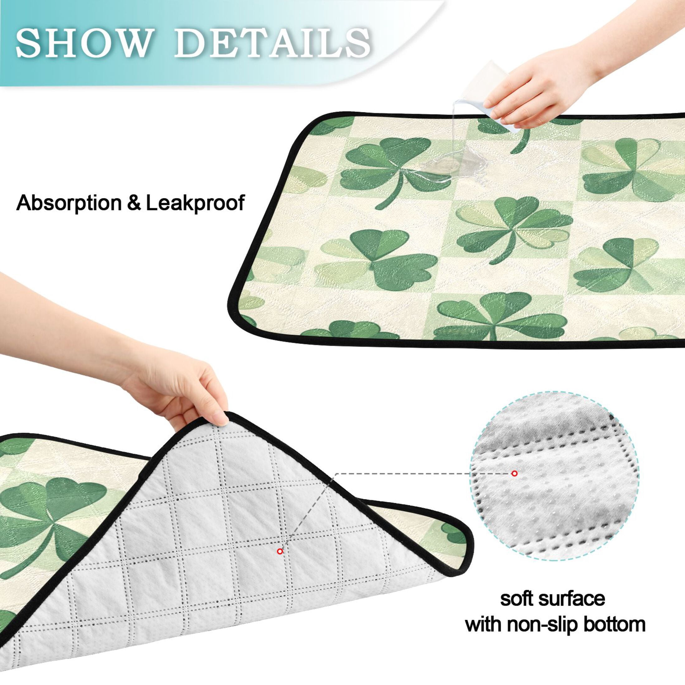 Qxltty St Patricks Lucky Clover Cat litter Pads Pet Set of 2 Diaper Mats Center Anti-leakage Layer Absorbent Soft and Comfortable