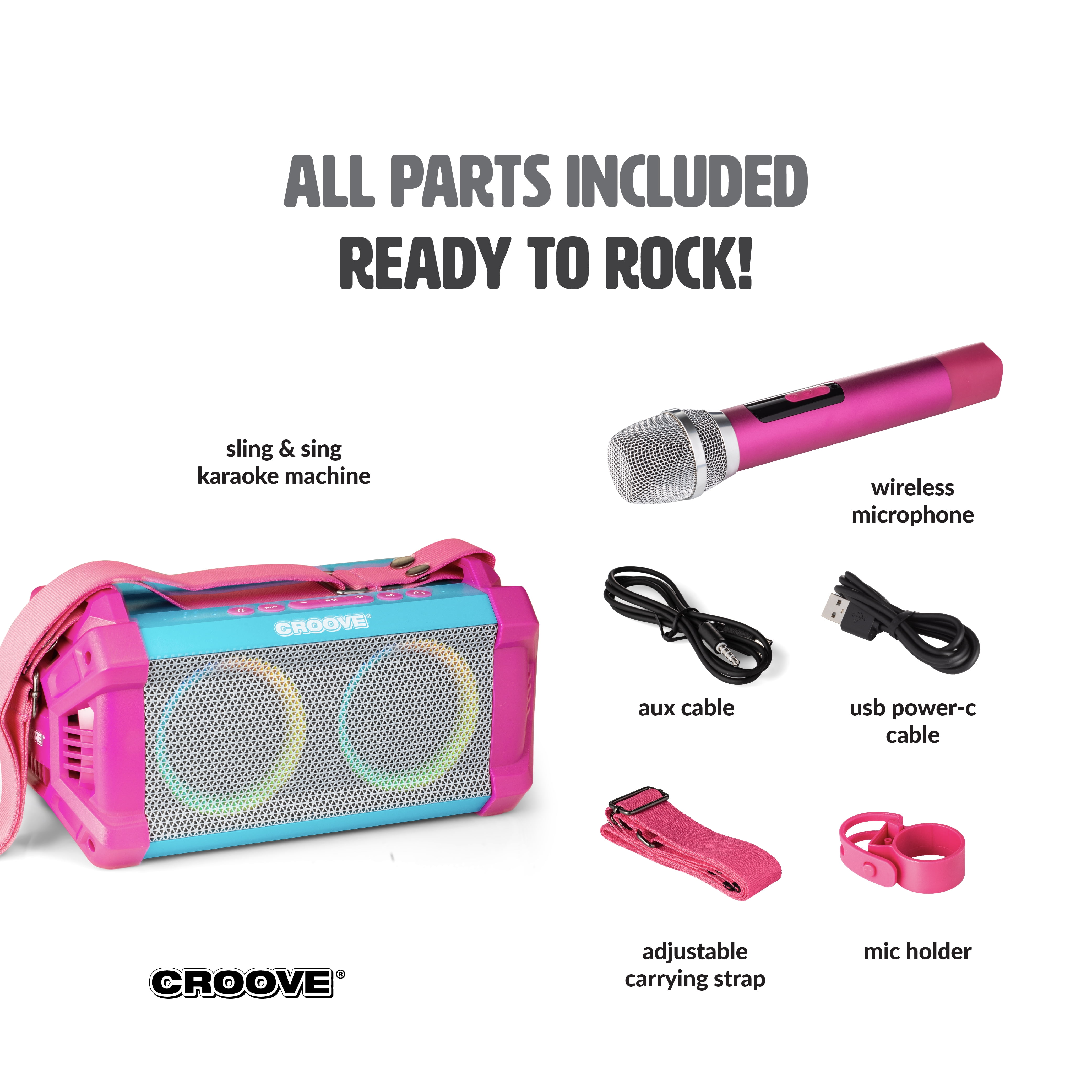 Croove Portable Karaoke Machine with Wireless Microphone and Bluetooth Speaker