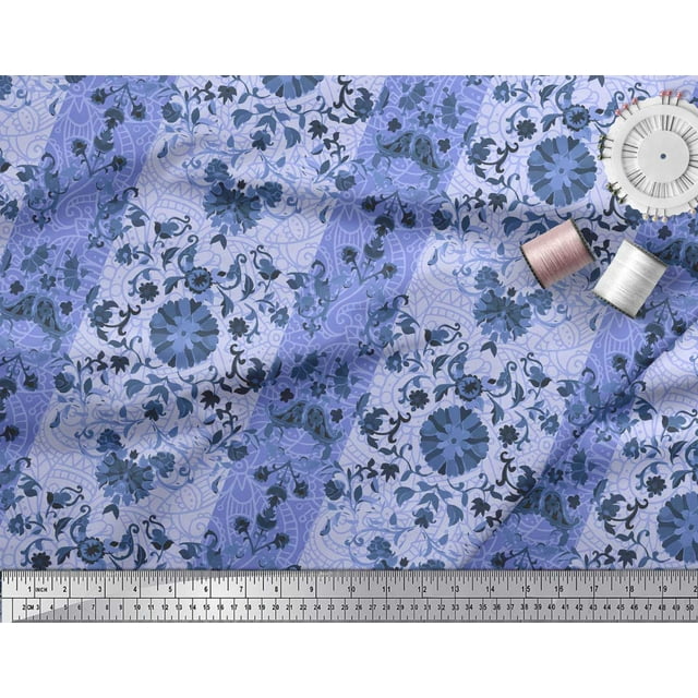 Soimoi Cotton Voile Fabric Stripe & Paisley Decorative Fabric Prints By Yard 56 Inch Wide