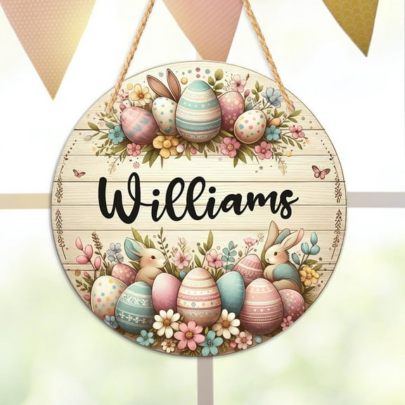 Happy Easter Wooden Hanging Sign, Welcome Wreaths for Front Door Rustic Easter Door Decoration, Vintage Bunny Door Hangers Wreath for Easter Spring Porch Window Wall Farmhouse