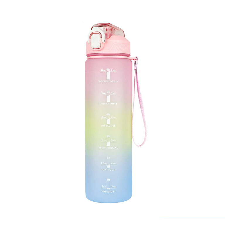 Sports Water Bottle 1 Litre, Time Markings and With Straws Bottles, Water  Bottle Opens With 1-Click, Suitable for Fitness, Outdoor, Camping, Yoga,  Cycling and Drinking Bottles,Pink 