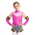 thumbnail image 3 of Manyakai Filles 2 Pcs Tenues de Cirque Patchwork Sequins Col Montant Sans Manches Combinaison avec Manches Rose Vif 16, 3 of 7