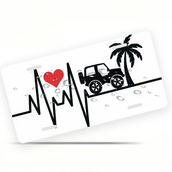 License Plate, Jeep Love Pulse Decorative Front,Personalized Stainless Steel License Plate Cover For Men Women,12.2" X 6.2"