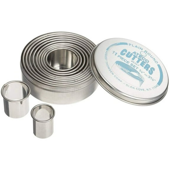 Ateco 5357 Plain Edge Round Cutters in Graduated Sizes, Stainless Steel, 11 Pc Set
