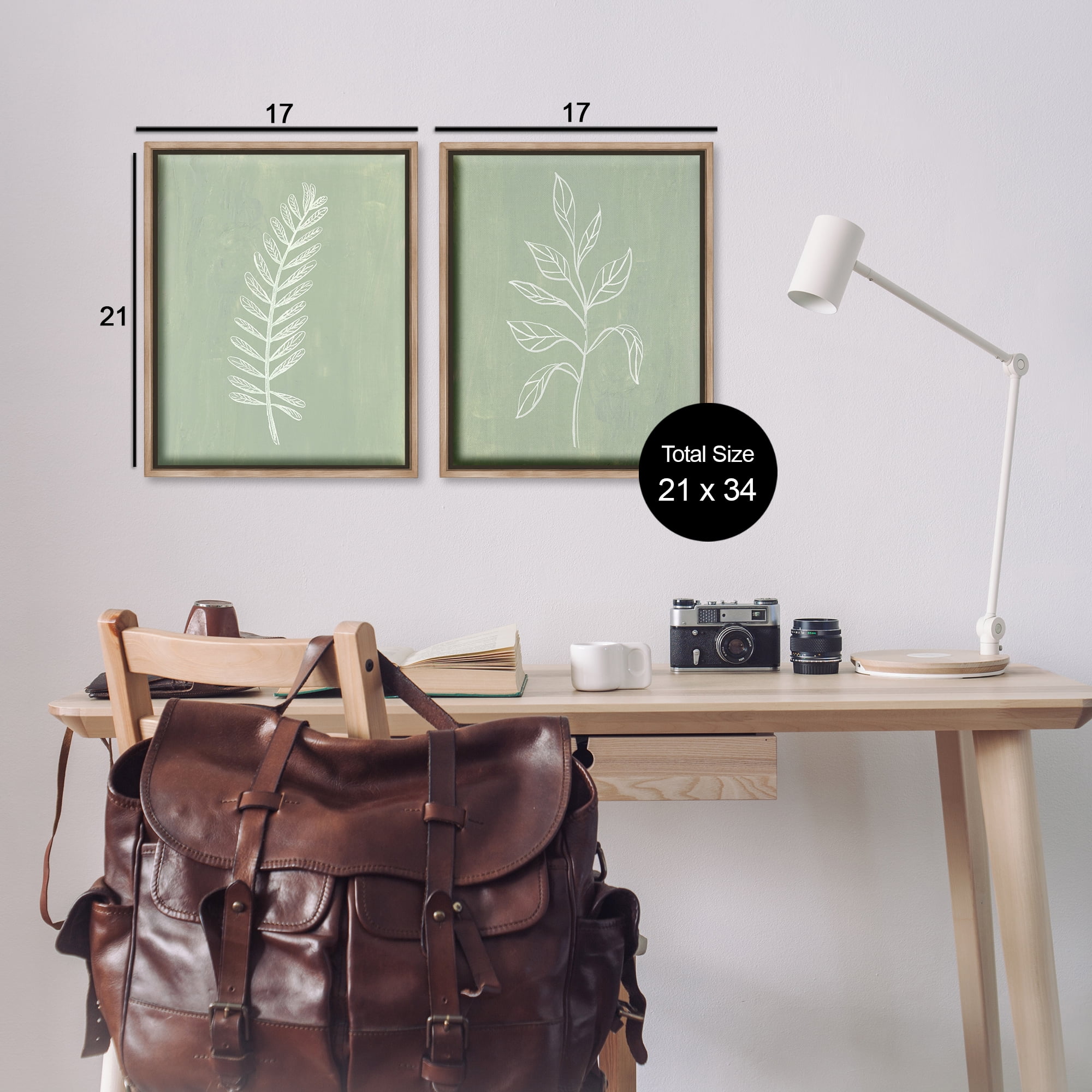 Stupell Industries Forest Fern Sprigs Floral & Botanical Painting Brown Floater Framed Canvas Art Print Wall Art, 17 x 21, Set of 2