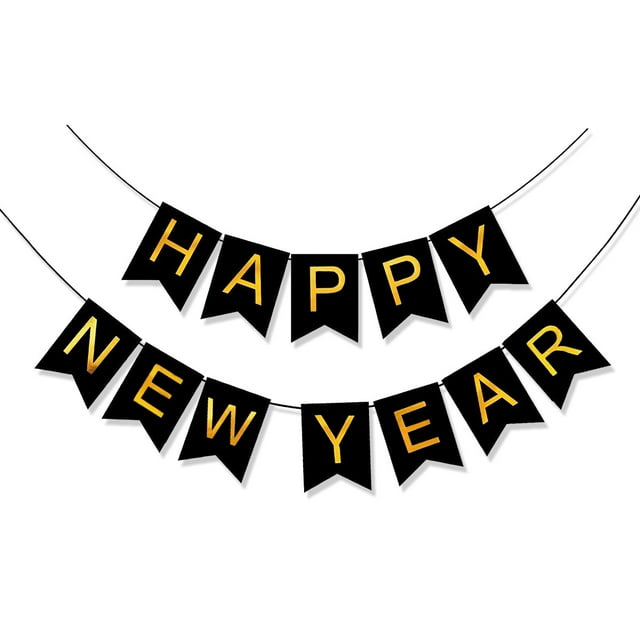 Banner negro de Feliz Año Nuevo Letra 2025 Banner Decoración de fiesta de Feliz Año Nuevo Suministros de celebración (14*20cm)