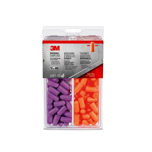 Bouchons d'oreilles jetables 3M(MC) 92059H80-DC, 32 dB NRR, Violet et orange D'oreilles jetables