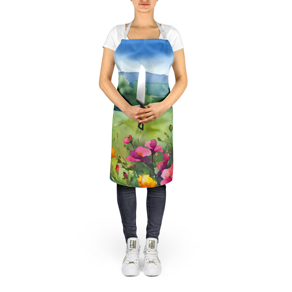 North Dakota Wild Prairie Roses in Watercolor Apron 27 in x 30 in
