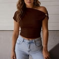 thumbnail image 2 of FUYUDY Women Tshirts Slim Fit Ribbed Short Sleeve T-Shirt Soft Basic Stretch Casual Tee Tops For Everyday Comfort Stylish Female Solid Color Dailywear, 2 of 6