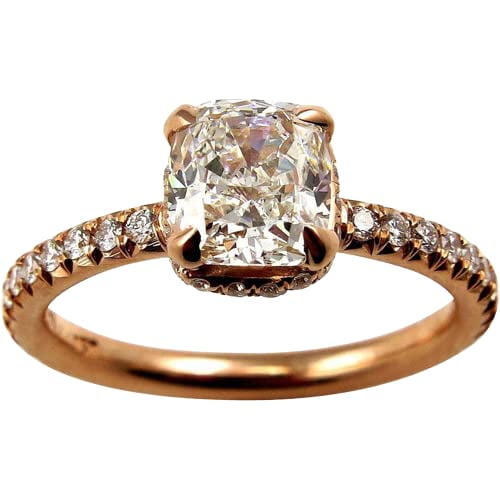 HeartsAndYou 4ct Cushion Cut Moissanite Accent Hidden Halo Engagement Ring for Women 18k Rose Gold over Silver