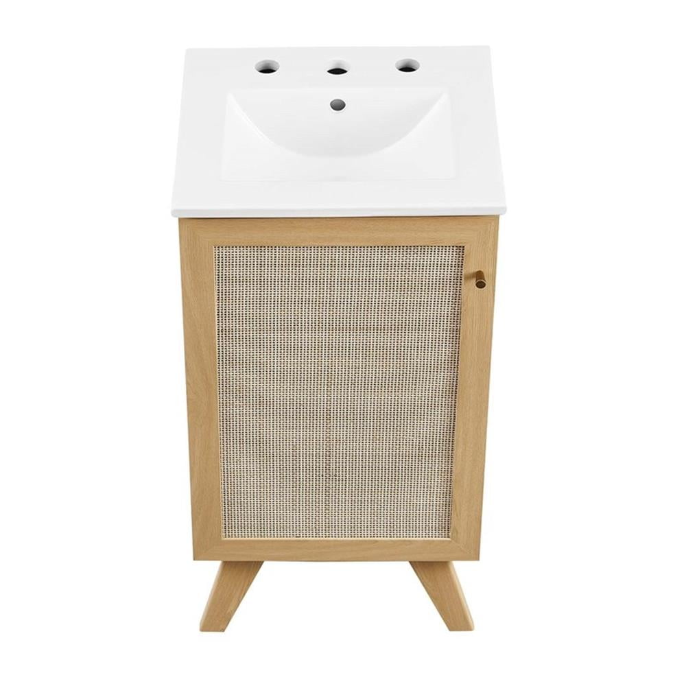 Modway Soma 18" Modern Wood Bathroom Vanity with Adjustable Shelf in Oak/White