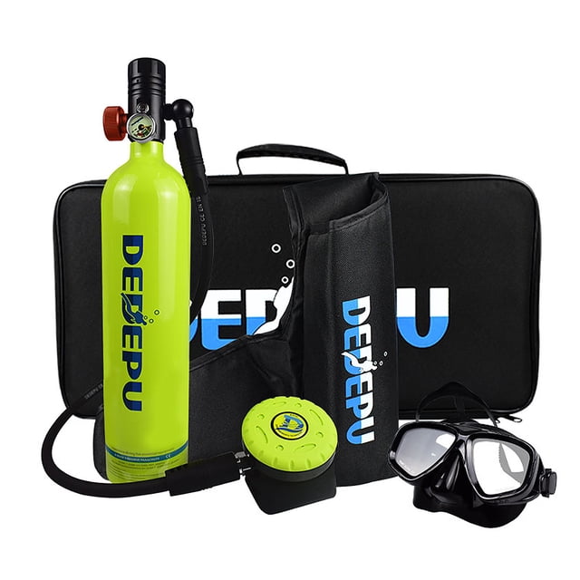 Graflsoa Vert P5000 Ensemble de Plongée A-A Kit avec Réservoir d'Air de 1 L, Lunettes de Plongée et Sac de Rangement