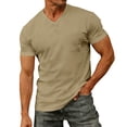 thumbnail image 3 of Mens T-shirts Short Sleeve V Neck Pocket Tee Solid Color Slim Fit Casual Summer Top Beige S, 3 of 10