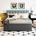 thumbnail image 2 of Gray Upholstered Bed With Twin Trundle And Delicate Stripe Headboard Design Size Fleece Upholstery Wonderful Accent, 2 of 7
