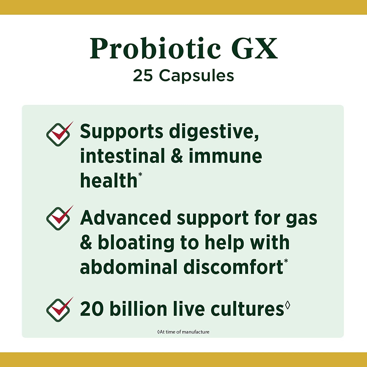 Nature's Bounty Probiotic GX, Gas and Bloating Capsules Helps with Digestive Health, 25 Ct
