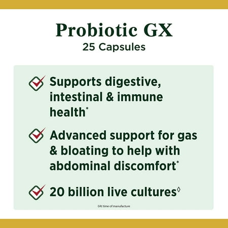 Nature's Bounty Probiotic GX, Gas and Bloating Capsules Helps with Digestive Health, 25 Ct