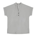 thumbnail image 4 of HomeGardon Linen Shirts for Girls Cotton Button Blouse Casual V Neck Short Sleeve Shirt Side Slip Loose Fit Top Soft Summer,Gray, 4 of 9