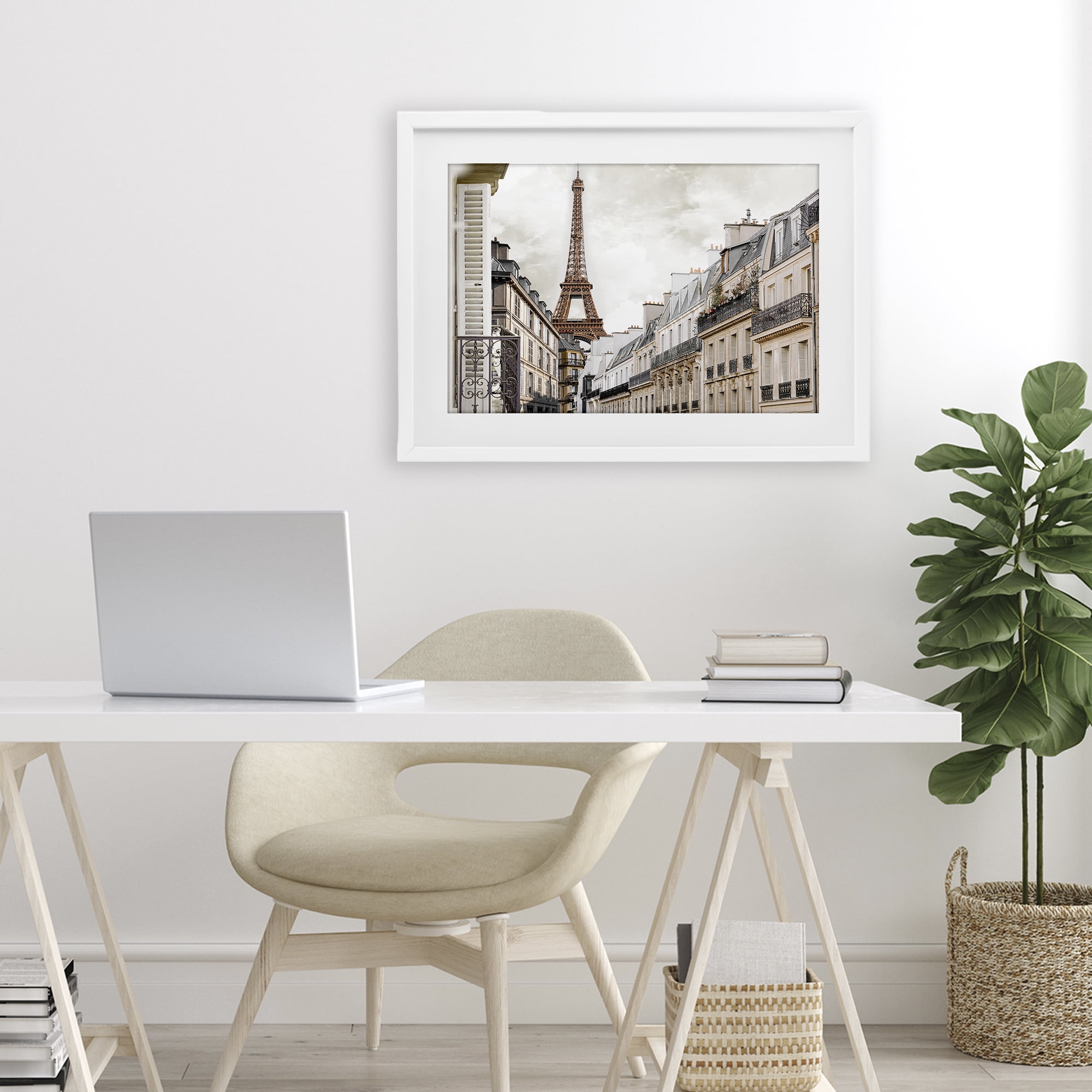 Stupell Industries Eiffel Tower Through Parisian Balconies White Framed Print Under Glass, design by CAD Designs