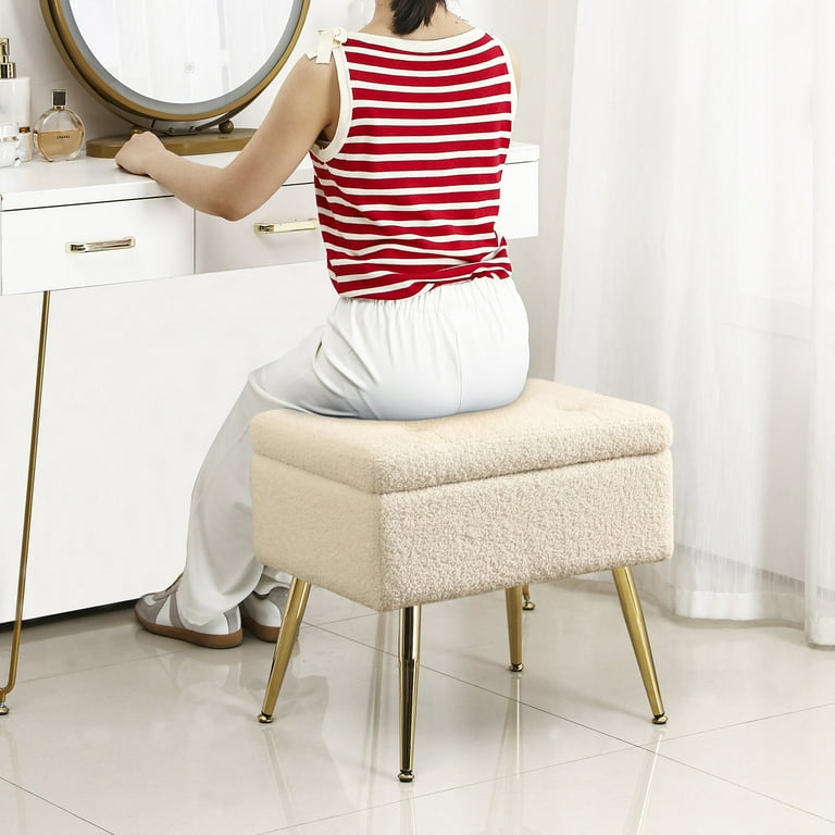 Gray Acrylic Ottoman Vanity Stool Clear and Gold-Large