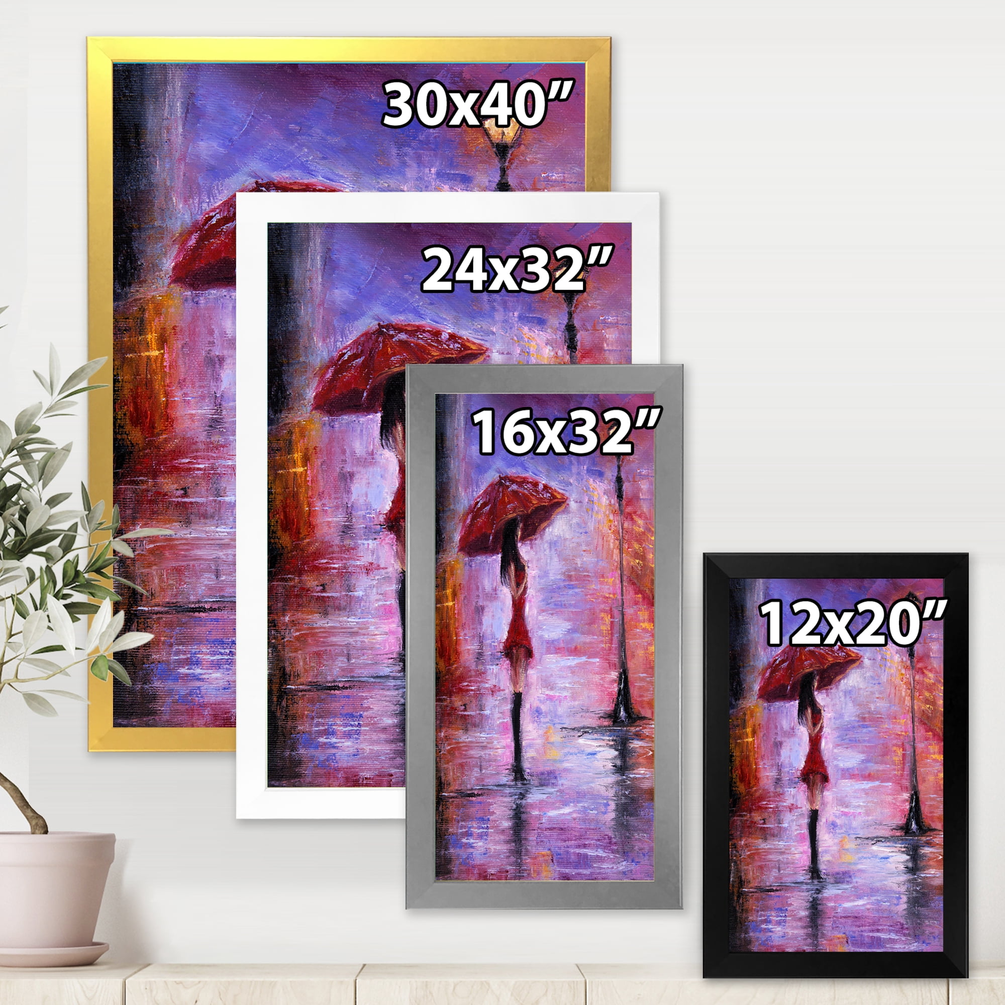 Designart 'The Girl With The Umbrella Walking In The Rain I' French Country Framed Art Print