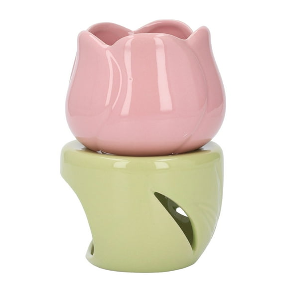 Brûleur d'Aromathérapie à Fleurs, Chauffe-Cire Chauffe-Plat Décoration d'Huile Essentielle avec Support Vert pour Maison Bureau