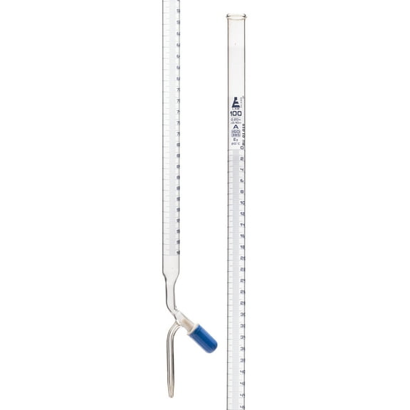 Burette, 100mL - Class A, DIN ISO 385 Compliant, Borosilicate Glass with PFTE Needle Valve Rotaflow Stopcock, 0.02mL Graduations - Eisco Labs