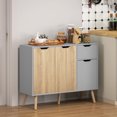 thumbnail image 2 of HOMCOM Buffet Armoire de Rangement avec Tiroir, Gris et Bois Naturel, 2 of 10