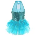 thumbnail image 5 of TiaoBug Women's Glitter Sequins Latin Dance Leotard Dancewear Jazz Ballroom Samba Dance Dress Light Blue S, 5 of 7