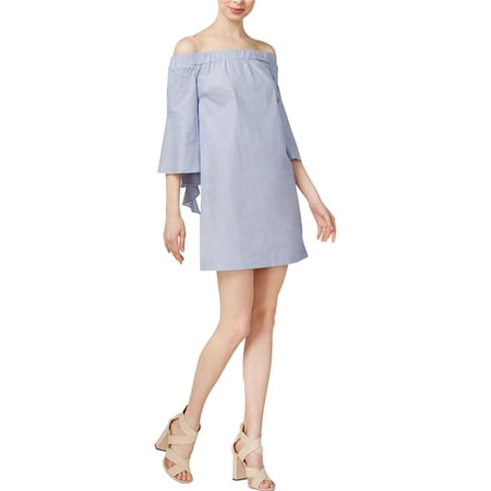 Kensie Womens Oxford Off-The-Shoulder Off-Shoulder Dress Blue X-Small