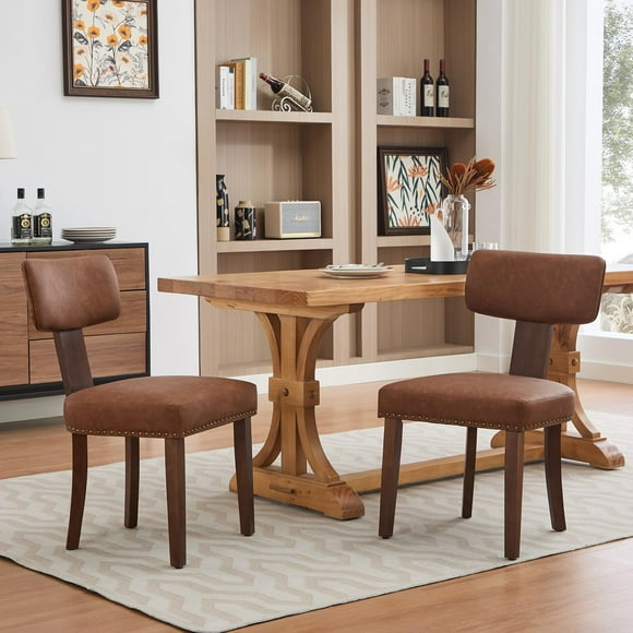 Dining Chairs Set of 2,Modern Leather Kitchen Chairs,Upholstered Side Chairs,Curved Backrest Dining Chairs with Hardwood Frame,Wood Legs and Nailhead Trim,Dining Chair for Dining Room