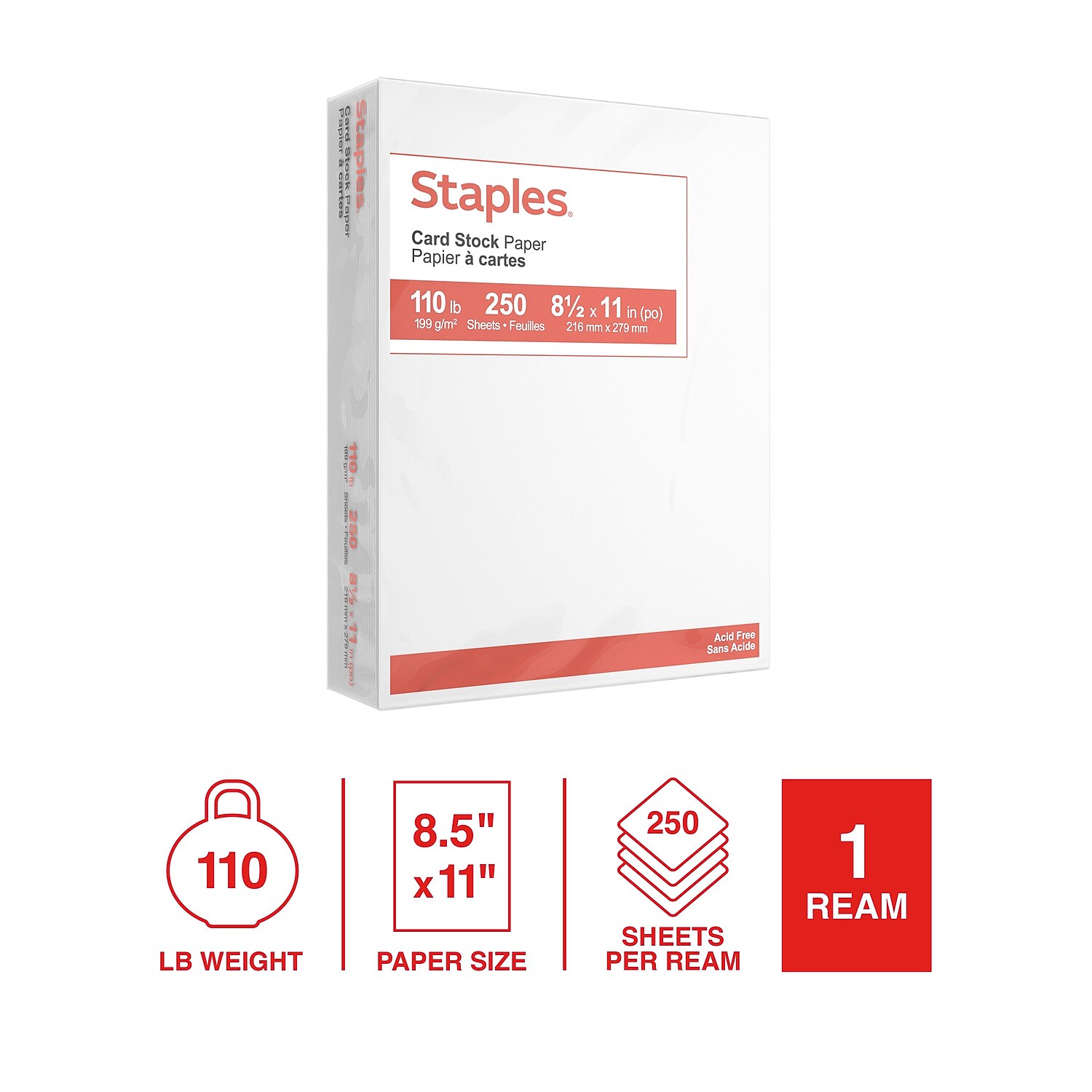 MyOfficeInnovations Cardstock Paper 110 lbs 8.5" x 11" White 250/Pack (49701) 490887