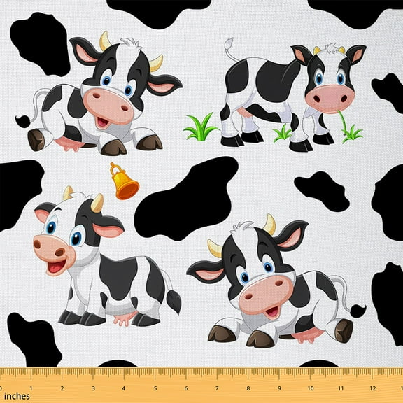 Homewish Cute Cartoon Cow Fabric by the Yard 1 Yard,Rustic Farmhouse Cabin Home Decor Fabric by the Yard,Kawaii Farm Cattle Sewing Fabric For Boys Girls,Microfiber Bedroom Decor