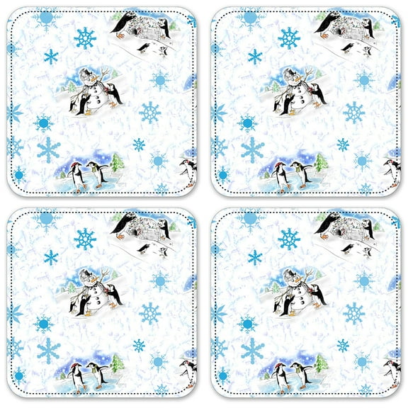 Vinyl Drink Coasters - Set of 4 - Christmas Penguins