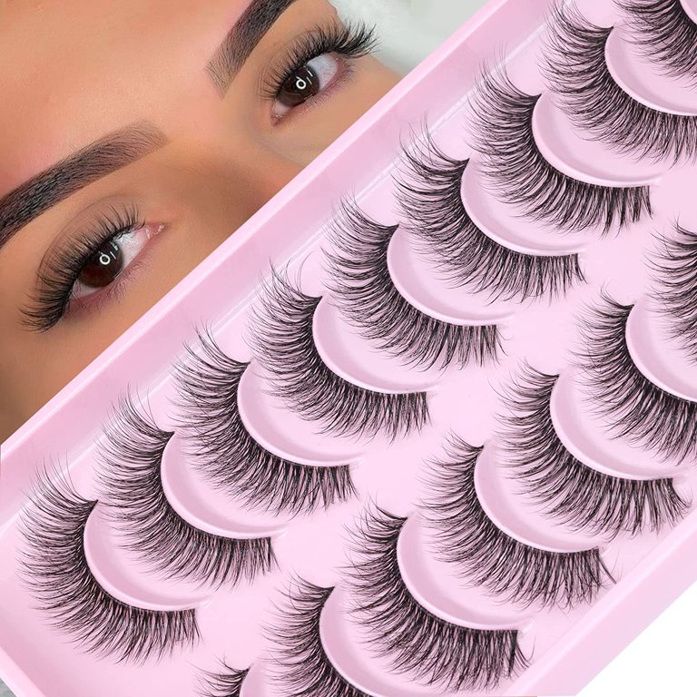 Brown Lashes Anime Eyelashes Natural Look Wispy Fake Eyelashes Manga Clear  Band Cluster Eye Lashes Individual DIY False Eyelashes Pestañas Postizas 10  Pairs 