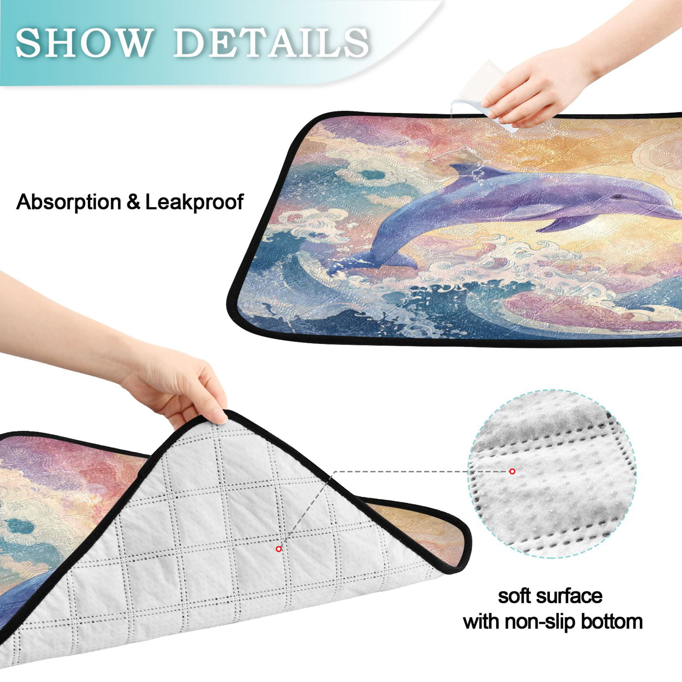 Qxltty Dolphin Cat litter Pads Pet Set of 2 Diaper Mats Center Anti-leakage Layer Absorbent Soft and Comfortable