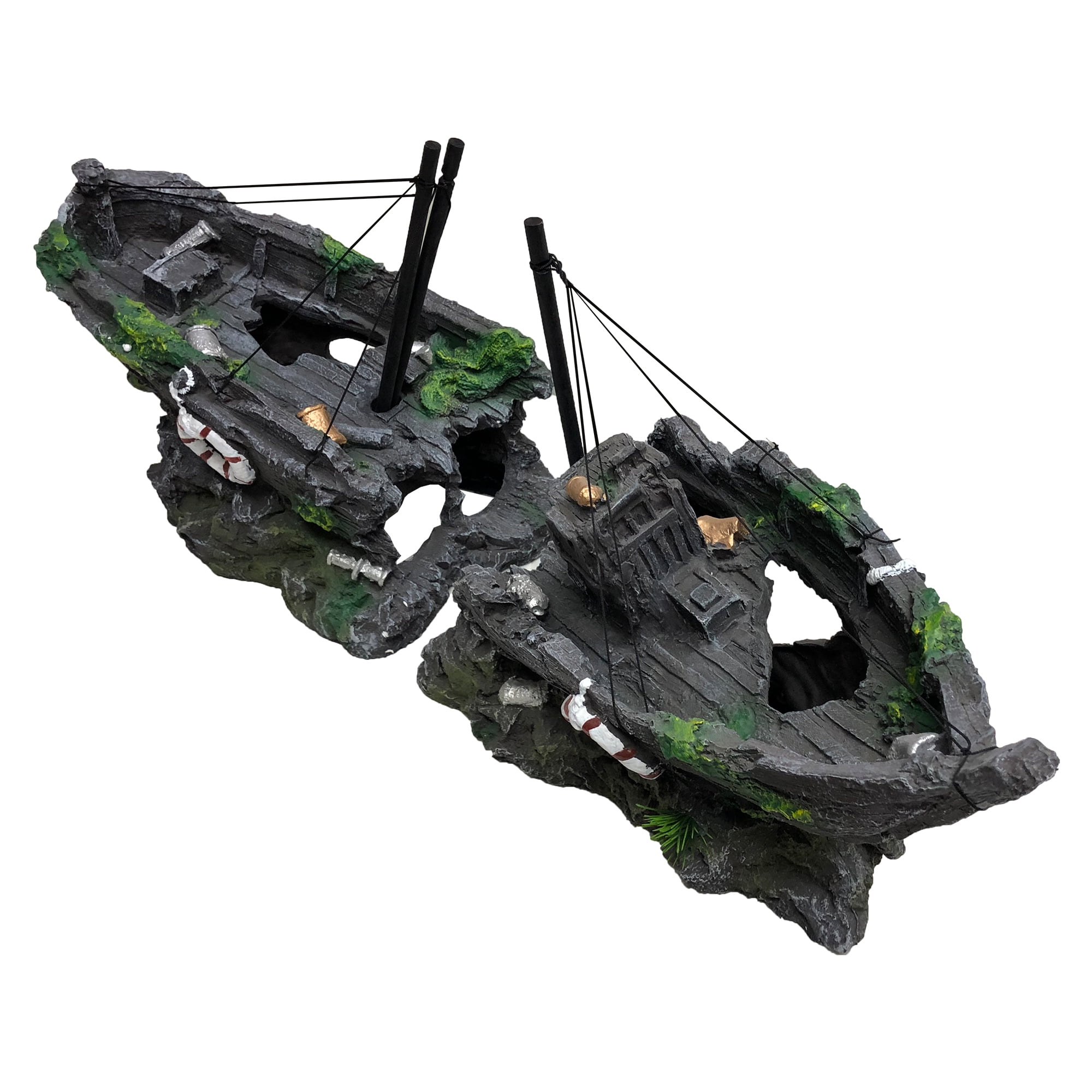 R&J Enterprises Huge Fish Tank Decor 31 inch Long 2-Piece Ship. Large Aquarium Decor for Your Fish Tank. 55 Gallon Fish Tank to 150 Gallon Aquarium. Aquarium Wood Ship for Aquarium Tank.