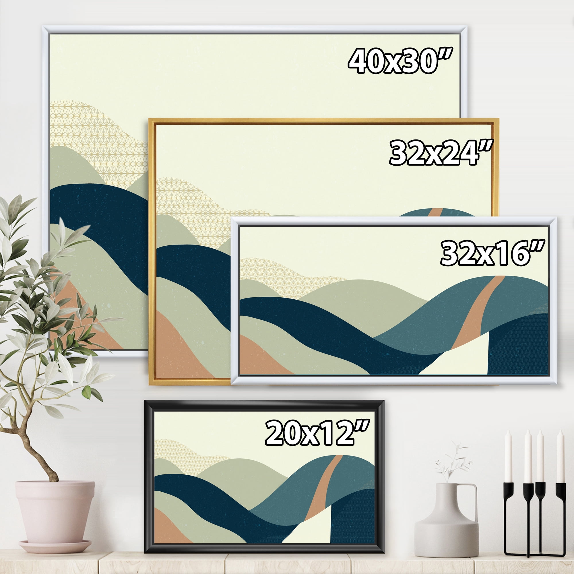 Designart 'Landscape With Hills Abstract Geometric Art' Modern Framed Canvas Wall Art Print