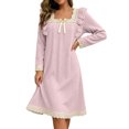 thumbnail image 4 of Aofany Women's Nightgown Solid Color Nightgown Sleep Dress Sleepwear Casual Plus Size Loose Long Sleeved Square Collar Home Nightgown, 4 of 7