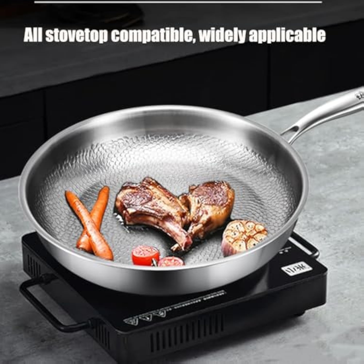 Frying Pan Tramontina Tri-Ply Stainless Steel Cookware Set (8-Piece) - Induction  Ready With Glass Lids Stainless Steel Pan Set, image size:1500x1500