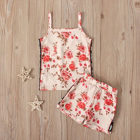 

Hunpta Kids Girls Fashional Floral Suspender Top Printed Short SPantsInfant 2pcs Girls Outfits&Set