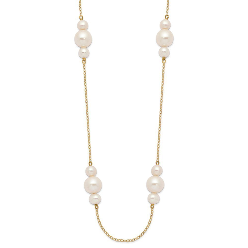 14k Yellow Gold 8mm White Pearl 5-Station Chain Necklace 18inch