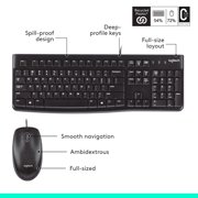 Logitech MK120 Wired Desktop Set, Keyboard/Mouse, USB, Black