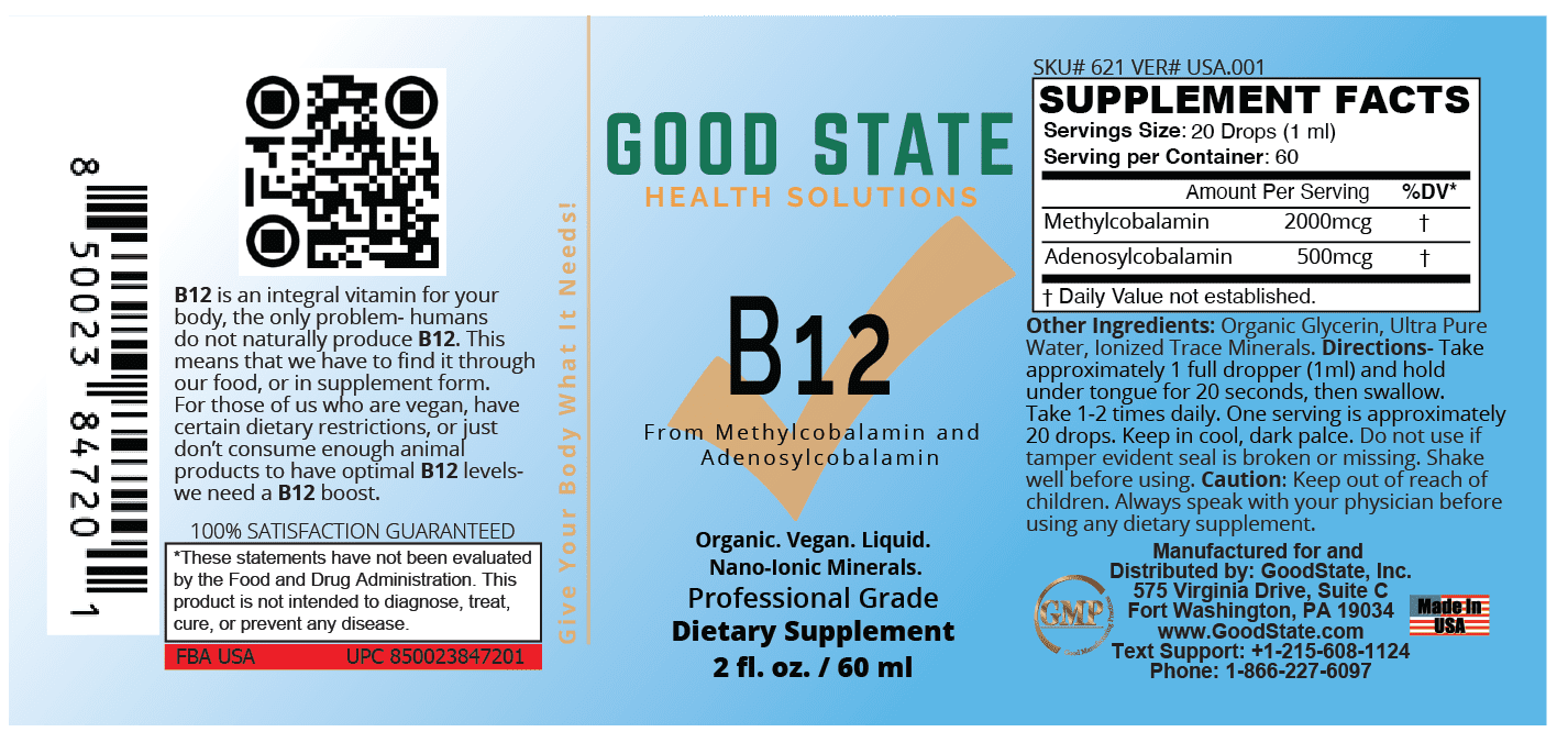 Good State Liquid B12 Supplement, 2 Fl Oz - Supports Energy Production & Nervous System