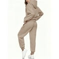 thumbnail image 5 of 2 Piece Tracksuit Women Solid French Terry Fleece Pullover Hoodie With Kangaroo Pocket Jogger Sweatpants Casual Lounge Matching Outfit Camel S, 5 of 6