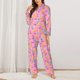 thumbnail image 2 of Balery Pink Donut Conjunto de Pijama con Estampado para Mujer, Conjunto de Dos Piezas con Manga Larga, Ropa de Dormir Suave con Bolsillos, Pijamas Cómodos-Large, 2 of 7