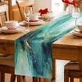 thumbnail image 5 of Turquoise Marble Table Runner - 72 Inch Long Ink Painting Modern Abstract Aesthetics Cotton and Linen Blended Dress Scarves Farmhouse Table Runner for Kitchen Dining, Coffee Table, 13" x 72", 5 of 8