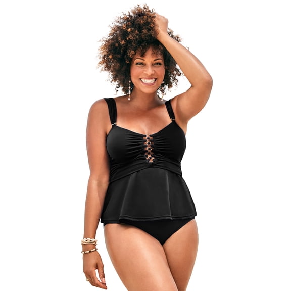 Swimsuits for All Women's Underwire Shirred Ring Bandeau Tankini Top