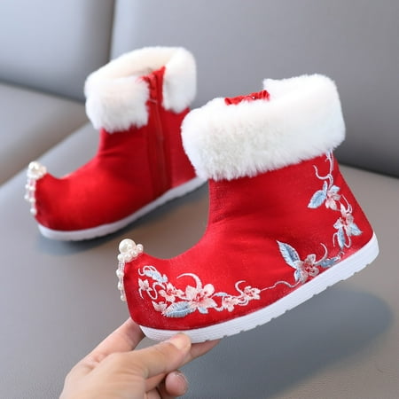 

Hunpta Boot For Toddler Gilrs Rubber Sole Warm Winter Snow Boots Embroidery Print Cloth Boots